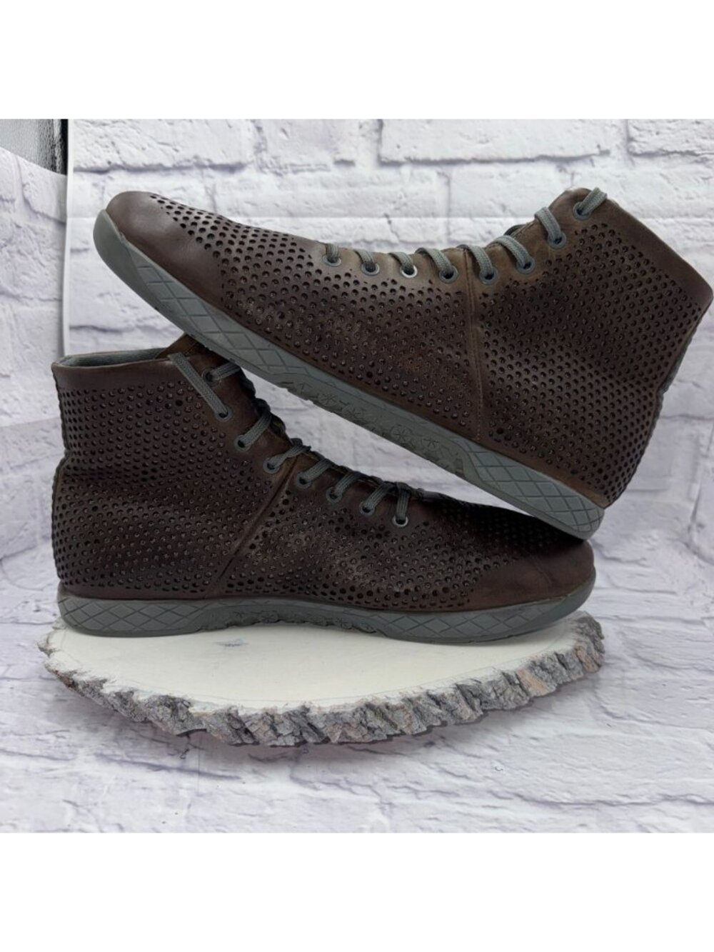 NOBULL High-Top Trainer Coffee Perforated Leather Gray Sole Mens Size 15 Sneaker - Picture 9 of 13